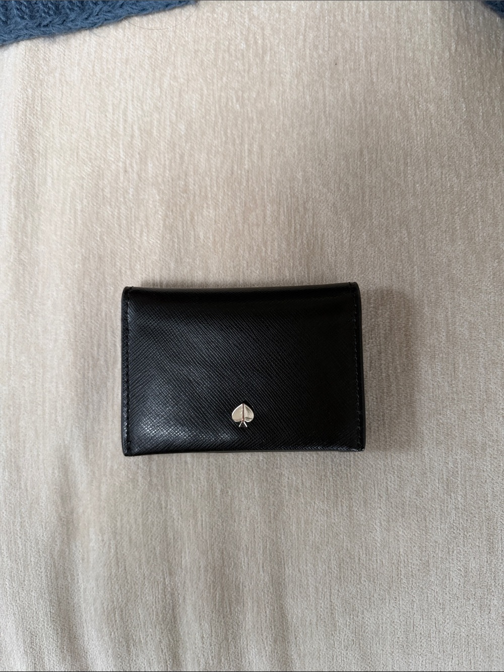 kate spade Black Saffiano Leather Mini Wallet with Spade Logo